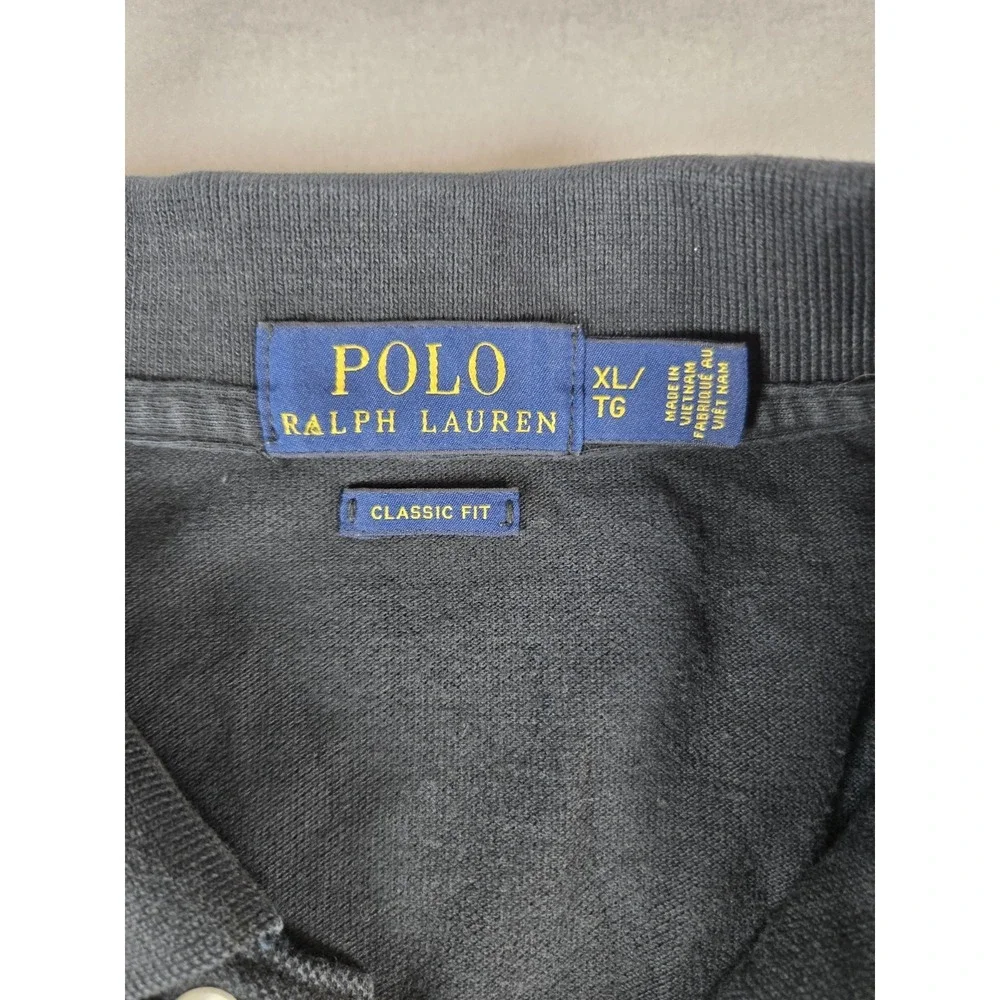 Polo Ralph Lauren Mens Classic Fit Black Pique Polo Shirt Purple Pony XL